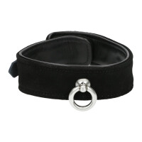 Leder Halsband mit Ring der O Schwarz