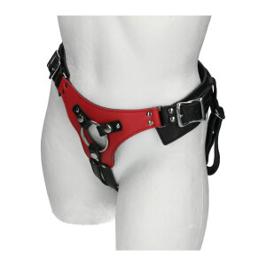 Luxus Strap-On Harness aus Leder Rot/Schwarz