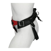 Luxus Strap-On Harness aus Leder Rot/Schwarz