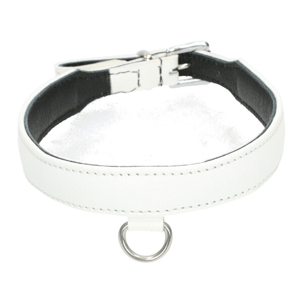 Leder-Halsband mit kleinem D-Ring weiß
