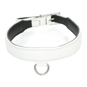 Leder-Halsband mit kleinem D-Ring weiß