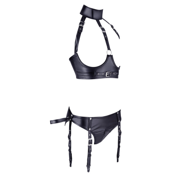 Wetlook Dessous Set - Ouvert-BH & Straps-Slip M