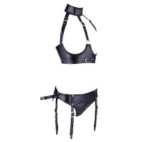 Wetlook Dessous Set - Ouvert-BH & Straps-Slip M