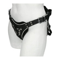  Luxus Strapon-Harness aus Leder Schwarz/Weiß 