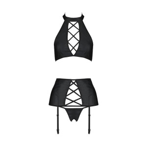 Passion - Wetlook Dessous-Set mit Strapshalter  L/XL