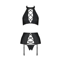 Passion - Wetlook Dessous-Set mit Strapshalter  L/XL