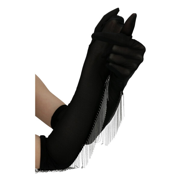 Obsessive - lange Handschuhe mit silbernen Fransen