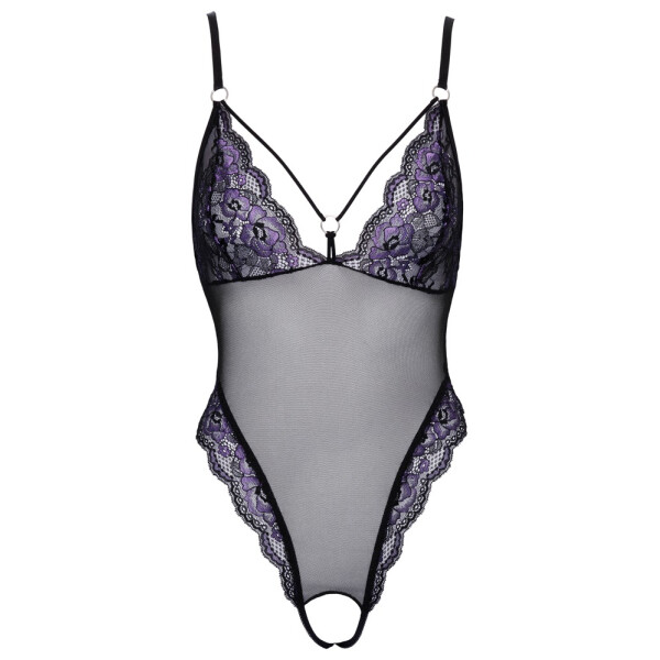 Body ouvert mit Spitze Schwarz/Violett S