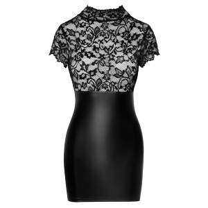 Noir  -  Kleid aus Wetlook und Spitze XL
